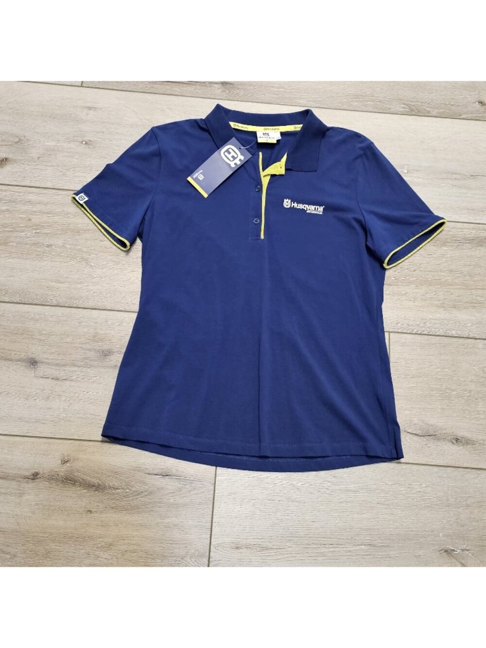 Husqvarna Motorcycle Women's Polo Shirt XL Navy Blue Yellow Logo Team Wear NWT